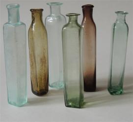 Group of 6 Early Colored Medicine Vials