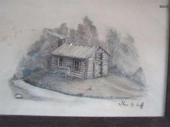 Folk Art Pastel Cabin Scene