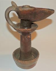 Large Early Redware Fat Lamp